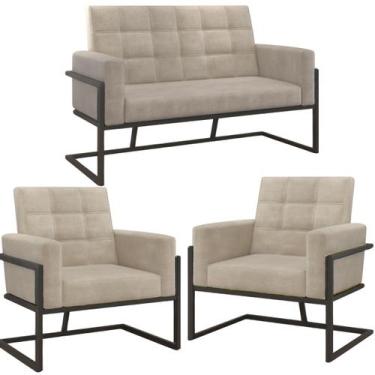 Imagem de Kit 2 Poltronas Namoradeira Base de ferro para Sala de Espera Decorati