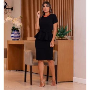 Imagem de Vestido Midi Peplum Cinto Moda Feminina Evangélica - Miss Flower, Pret