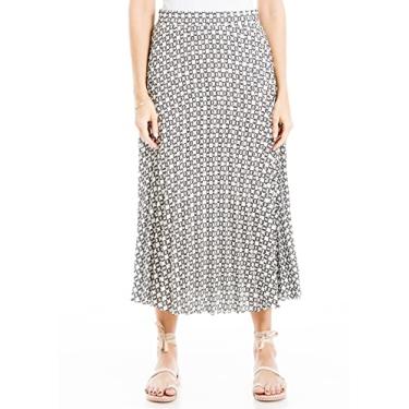 Imagem de Max Studio Saia midi plissada longa casual cintura alta elástica feminina, Anéis de corrente pequena marfim/preto, G