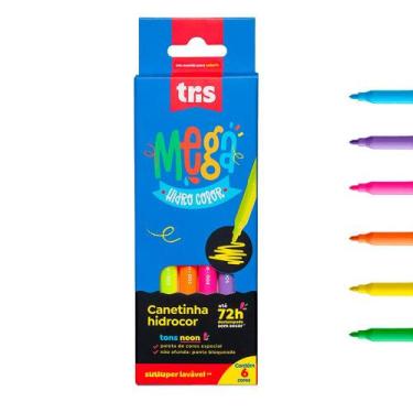 Imagem de Caneta Hidrocor Tris Mega Hidro Color 6 Cores Neon