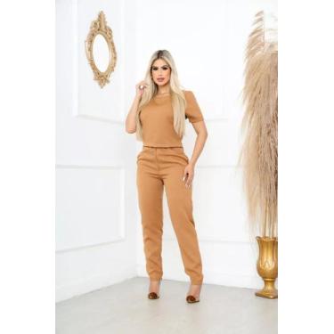 Imagem de Conjunto Feminino Calça E Blusa Alfaiataria Social Trabalho - CARAMELO