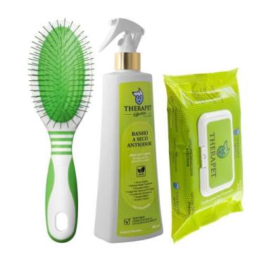 Imagem de Kit Banho A Seco Antiodor 500ml, Lenço Umedecido e Escova Grande Andis