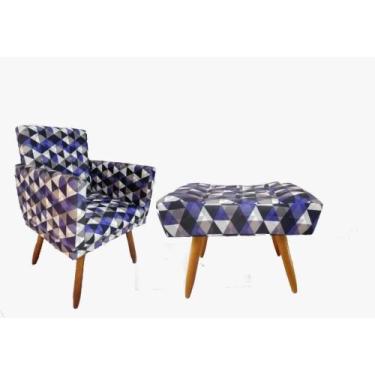 Imagem de Kit Poltrona Decorativa Nina C/R + Puff Banqueta Retangular Triangulo 