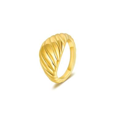 Imagem de CANDYFANCY Anéis de declaração de ouro para mulheres, banda grossa, cúpula inchada, croissant, anel empilhável, moderno, minimalista, grosso, dedo indicador de dedo, 7, Aço inoxidável, Sem pedra
