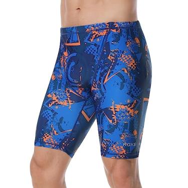 Imagem de KGKE Bermuda de natação masculina UPF50+, natação treinamento impresso maiô compressão Endurance para homens (azul Curaçao, 2GG)