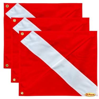 Imagem de Pacote com 3 bandeiras de mergulho com mastro de reforço removível 50 x 61 cm - Nylon vermelho branco bandeira de mergulho de aviso para mergulho submarino mergulho livre | Use com boia, boia, barco