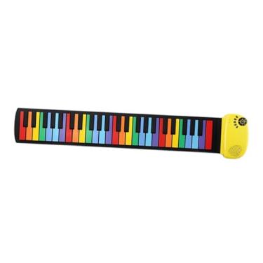 Imagem de Almencla Teclado de piano enrolado à mão, 49 teclas, flexível, recarregável, teclado de piano eletrônico para crianças, adultos, iniciantes, Chave Arco-Íris Amarelo