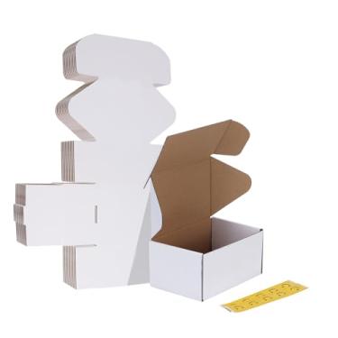 Imagem de HORLIMER 10 pacotes de caixas de transporte 6x4x3, caixa de papelão ondulado branco para envio, embalagem, pequenas empresas