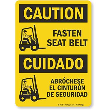 Imagem de Smartsign S-8048-EU-07 Etiqueta de vinil "Cuidado: Aperte o cinto de segurança", 18 cm de comprimento, 12,7 cm de largura, 1,3 cm de altura