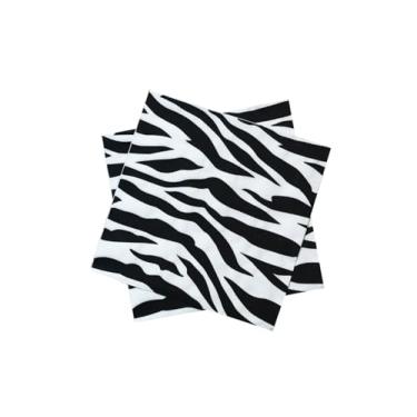 Imagem de TUIC Guardanapos de coquetel com estampa animal safári zebra 40 folhas, guardanapos de papel descartáveis guingão com listras pretas e brancas, guardanapos para restaurante bar festa (33 cm)