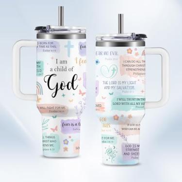 Imagem de Presentes cristãos para mulheres - 1,134.0 g I Am a Child of God Tumbler with Handle, Inspirational Religious Birthday Gifts for Mom Wife Sister Friends - Natal Cristão Deus Jesus Bíblia Pastor Prayer