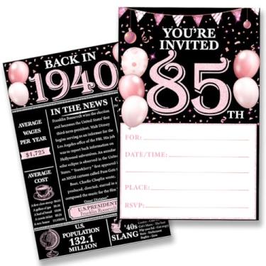 Imagem de QZJ Convites de festa de aniversário de 85 anos para mulheres e homens - Back in 1940 Convites rosa 85 anos conjunto de convites de aniversário para aniversário de aniversário (20 convites e