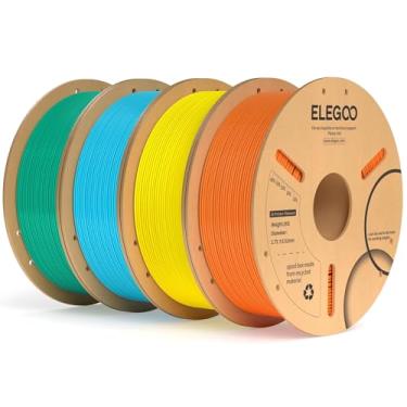 Imagem de ELEGOO Pacote de Filamento PLA Plus 1,75mm 4KG, PLA + Filamento Resistente Precisão dimensional +/- 0,02mm, Carretel de 4 Pacotes de 1kg (2,2lbs) Laranja/Amarelo/Verde Mar/Azul Celeste