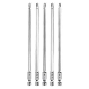 Imagem de HARFINGTON 5 peças T25 Torx Bit 1/10.2 cm haste sextavada 15 cm de comprimento S2 aço magnético resistente à adulteração cabeça Torx com furo grau industrial para brocas de chave remover parafusos de