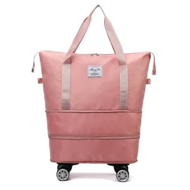 Imagem de Radefasun Sacolas de viagem com bolsa esportiva expansível extra impermeável Oxford com rodas, rosa, Detachable Wheels, Central Hardside Mala expansível com rodas giratórias