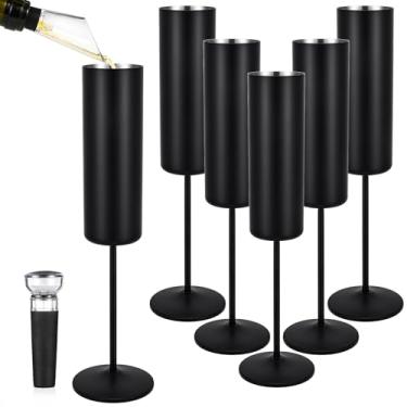 Imagem de Qtencas Pacote com 6 taças de champanhe de aço inoxidável, elegantes taças de champanhe isoladas de 170 g, taças de champanhe inquebráveis, presentes para amigos, festa de família, casamento, Natal,