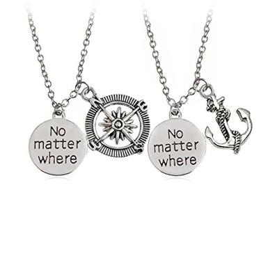 Imagem de Meiligo 2 peças para casais, melhores amigos, casais, não importa onde, chaveiro com chaveiro, âncora, bússola, chaveiro, joias