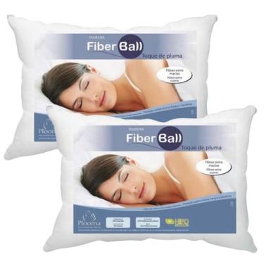 Imagem de Kit 02 Travesseiros Plooma Toque de Pluma 100% Algodão Fiber Ball
