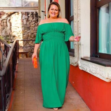 Imagem de Vestido Feminino Plus Size Verde Ombro A Ombro Para Verão - Donna Lu, 