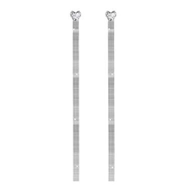 Imagem de KristLand - S925 Prata / Liga Gancho Elegante Corrente Borla Gota Brincos Longos de Couro Franja Pendurar Brincos Simples Delicados, Cristal, Cristais