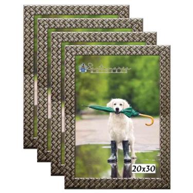 Imagem de Kit 4 Molduras Porta Retrato 20x30 3cm Relevo Prateado - Santamaria Mo