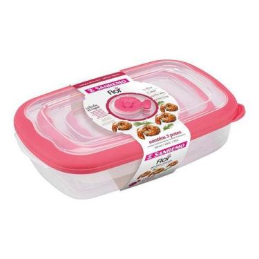 Imagem de Conjunto 3 Potes Herméticos Porta Alimentos Geladeira Cozinha Flor - 7