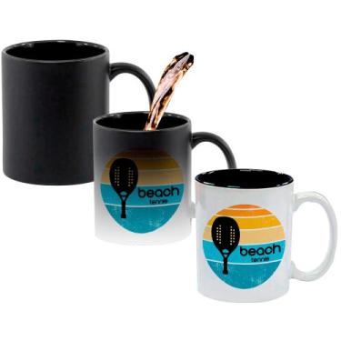Imagem de Caneca Mágica Fosca Interna Preta Muda de Cor 325ml Beach Tennis Raque
