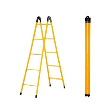 Imagem de Escada dobrável Escada dobrável portátil de um lado direto, escada telescópica de escalada com tubo de aço de 2 metros de altura Banco de degrau dobrável(Yellow)
