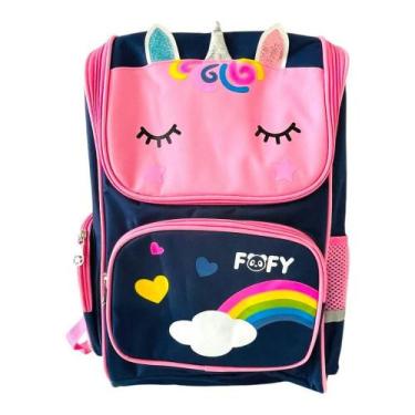 Imagem de Mochila Escolar Unicórnio Fofo Azul Rosa - Munfo Fofy