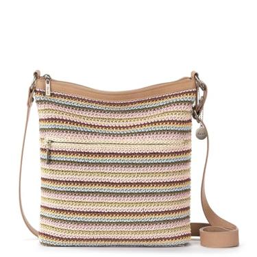 Imagem de The Sak Bolsa tiracolo Lucia - Bolsa feminina de crochê à mão para uso diário e viagens - Bolsa transversal com bolsos com zíper, Várias listras rosa, One Size