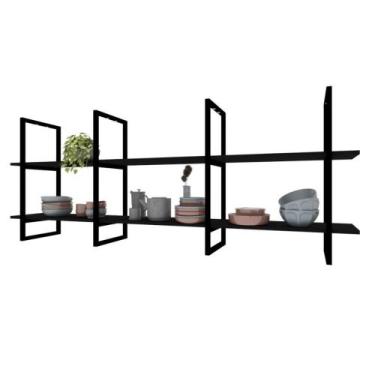 Imagem de Prateleira Suspensa Teto Cozinha prateleira preta nicho industrial nic