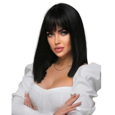 Imagem de Peruca 45cm Lisa de Franja Reta Fibra Alta Temperatura - GM Hair