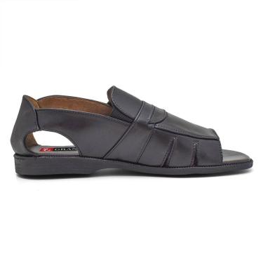 Imagem de Sandália Masculina Rasteira Ortopédica Couro Preto Confort