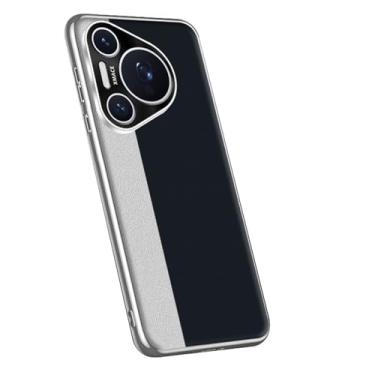 Imagem de LYJSMGZ Capa minimalista para Huawei Pura 70 Ultra/70 Pro/70 Pro+/70, capa de couro com bloqueio de cor revestida com proteção da câmera, capa fina e antiqueda, verde, 70