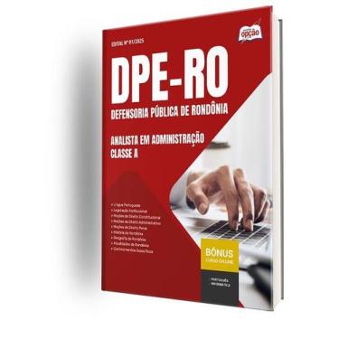 Imagem de Apostila DPE-RO  - Analista em Administração - Classe A - Apostilas Op