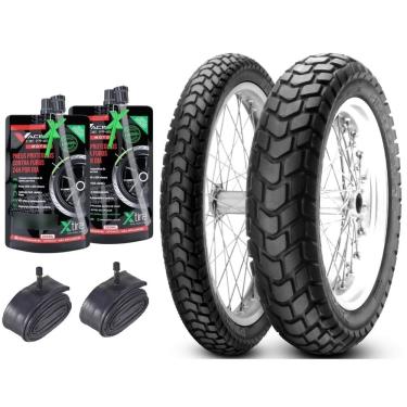 Imagem de Par Pneu 190 110/90-17+90/90-19 Pirelli Mt 60 + 2 camaras + vacina