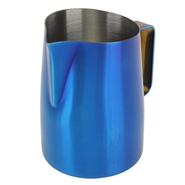 Imagem de Copo espumador de leite com boca redonda pequena, jarra para evitar derramamento líquido de café para espumar leite, jarra de leite azul de grau alimentício para arte com leite DIY (600 ml)