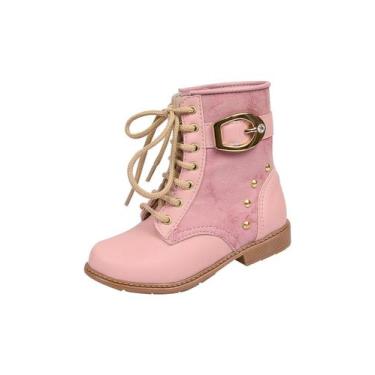 Imagem de Bota Coturno Infantil Menina Cadarço Fivela Rosa - Raniel Calçados, 28