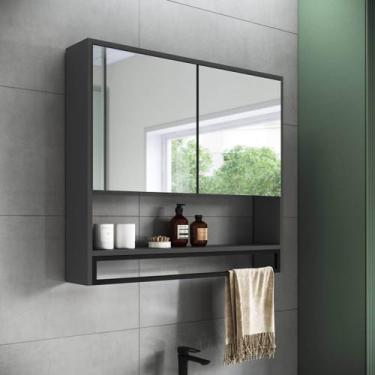 Imagem de Armário Espelheira Banheiro 80cm c/ Toalheiro Grafite - Placa e Ponto