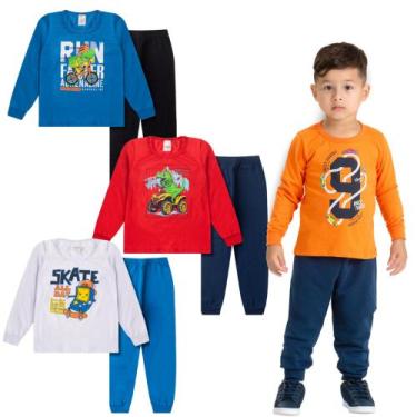 Imagem de Kit 6 Peças 3 Conjunto Meia Estação Infantil Menino com Blusa Manga Lo