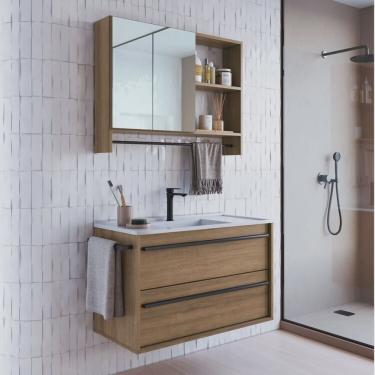 Imagem de Conjunto para Banheiro Gabinete Suspenso 80cm com Toalheiro Lavatorio e Espelheira Cj8030.20