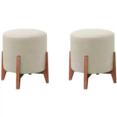 Imagem de Kit 2 Puf Puff Para Sala Lhor Linho Bege Rm Bege