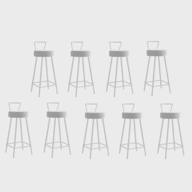 Imagem de Kit 09 Banqueta Alta Com Encosto Tais Eiffel Cozinha Bar Bistrô Ferro Branco Corino Branco - Ahz Móveis