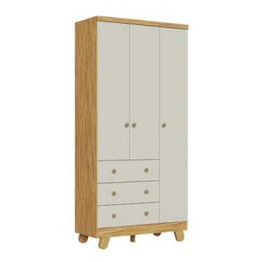 Imagem de Guarda Roupa Infantil Moveis Peroba Pingo 03 portas MDF Ls, Off White 