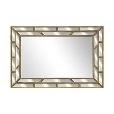Imagem de Espelho Cristal Bisotado Moldura Dourada Detalhes Luxo
