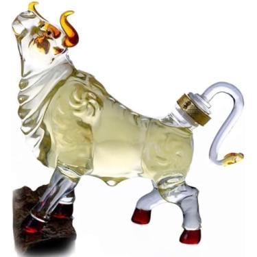Imagem de Whisky Decanter transparente Creative Bottle Whisky Decanter Conjunto, decantador de uísque em forma de gado de 500 ml, 12 decantador de vidro de animais zodíaco chinês para vidro de vidro s