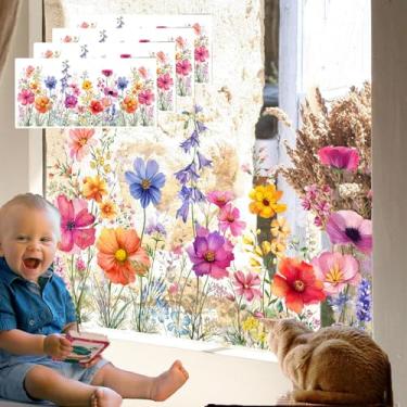 Imagem de Adesivo de janela de buquê floral colorido, adesivos de flores de primavera, adesivos de janela de jardim, adesivos de flores para janelas de vidro, cortado no tamanho livre para decoração de