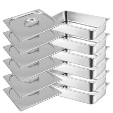 Imagem de Kit 6 Cuba Gastronômica Inox Gn 1/1 100mm Com Tampa Gn 1/1 - Triboshop