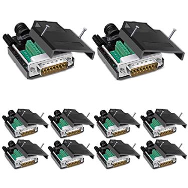 Imagem de ANMBEST 10PCS DB15 Solderless Connector, RS232 D-SUB Serial to 15-pin Port 16mm Thinner Terminal Male Adapter Breakout Board with Case Long Bolts Nuts