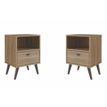 Imagem de Kit 2 Mesas de Cabeceira Pequena Apoio Lateral Com 1 Gaveta 4 Pés Quar